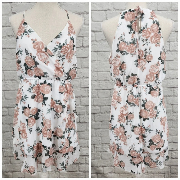Altar'd State Floral Lined Flowy Tie Back Mini Dress Size Medium - Picture 1 of 12